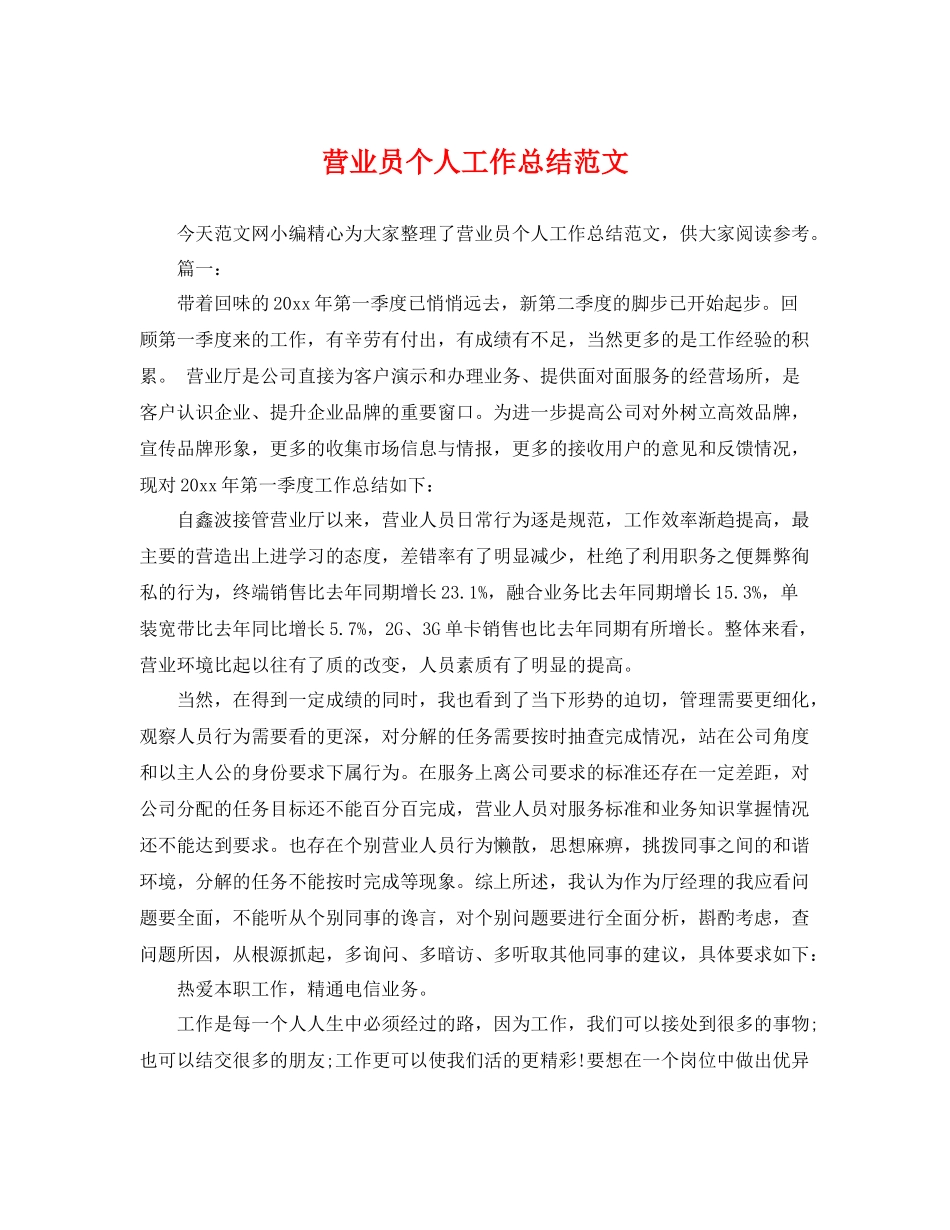 营业员个人工作总结范文 _第1页