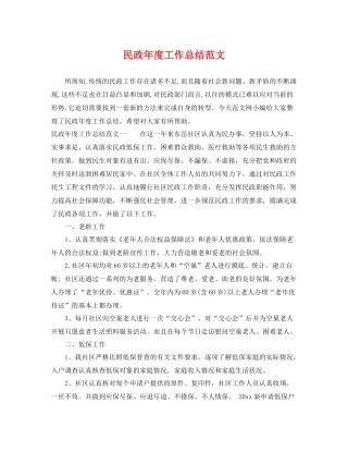 民政年度工作总结范文 