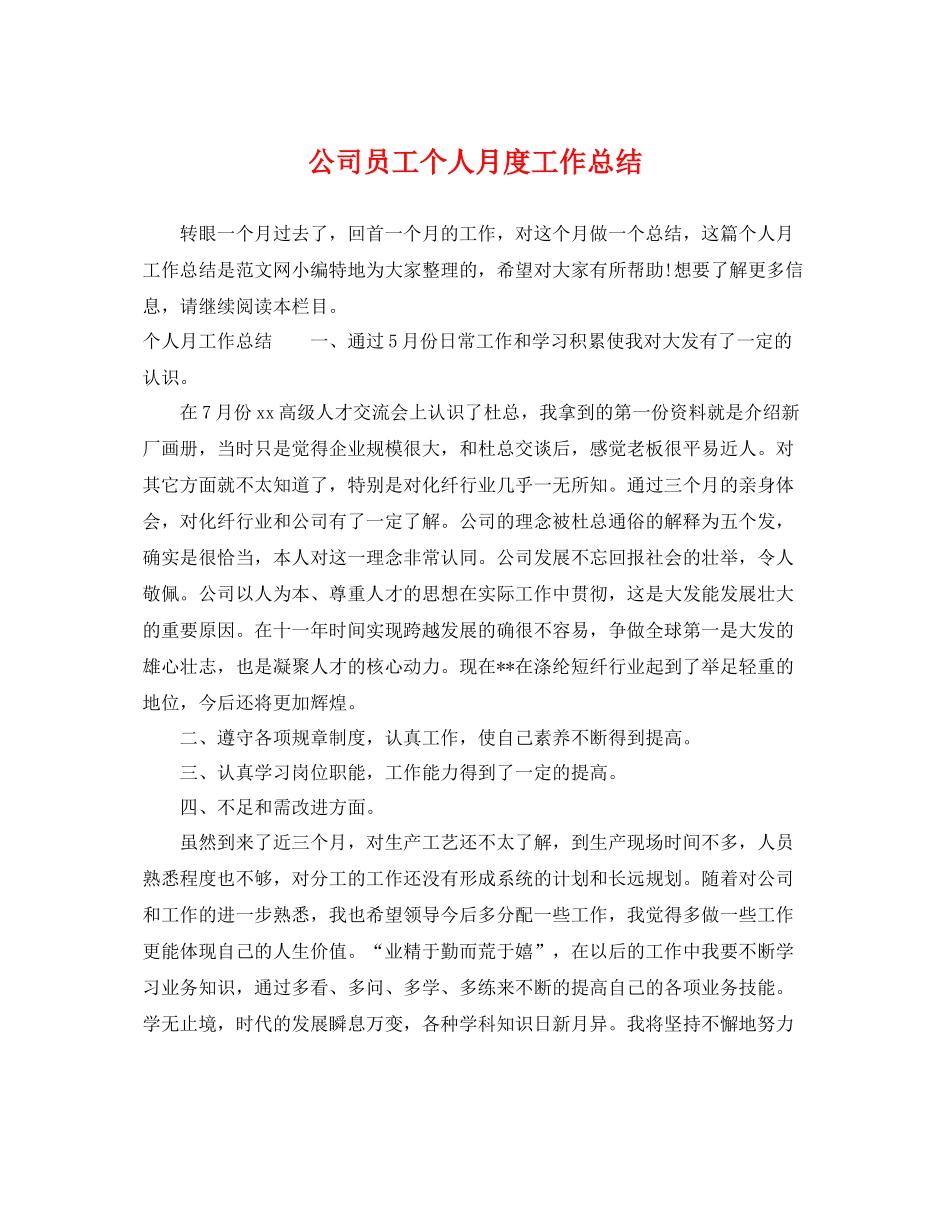 公司员工个人月度工作总结 _第1页