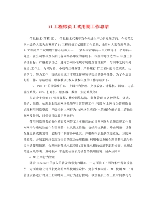 it工程师员工试用期工作总结 