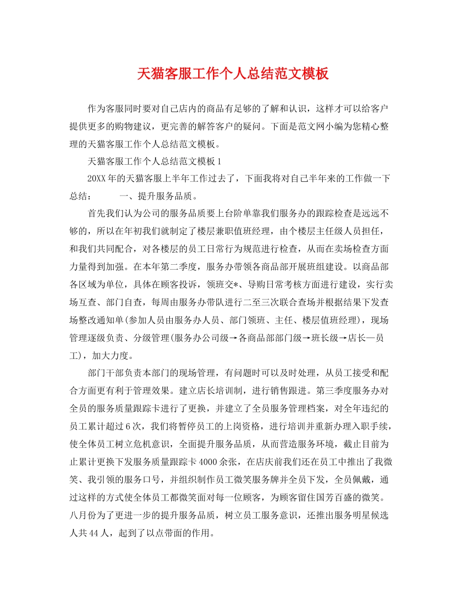天猫客服工作个人总结范文模板 _第1页
