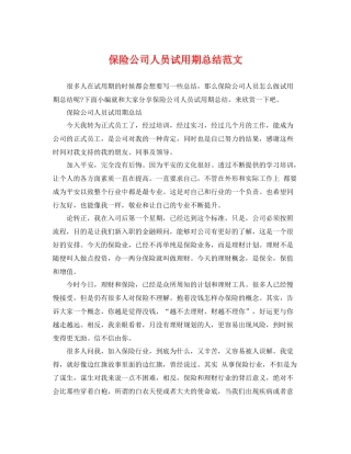 保险公司人员试用期总结范文 