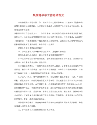风控部半年工作总结范文 
