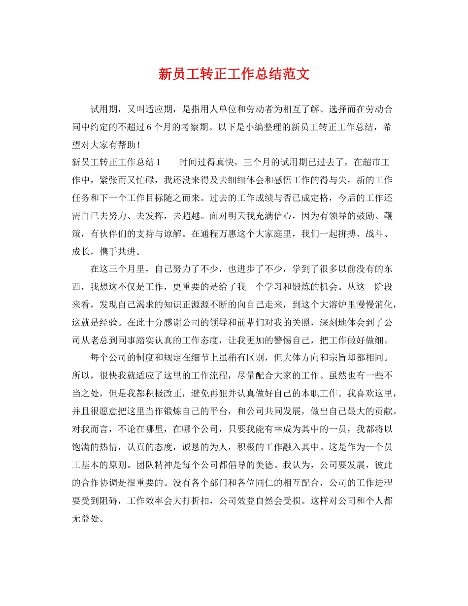 新员工转正工作总结范文 _第1页