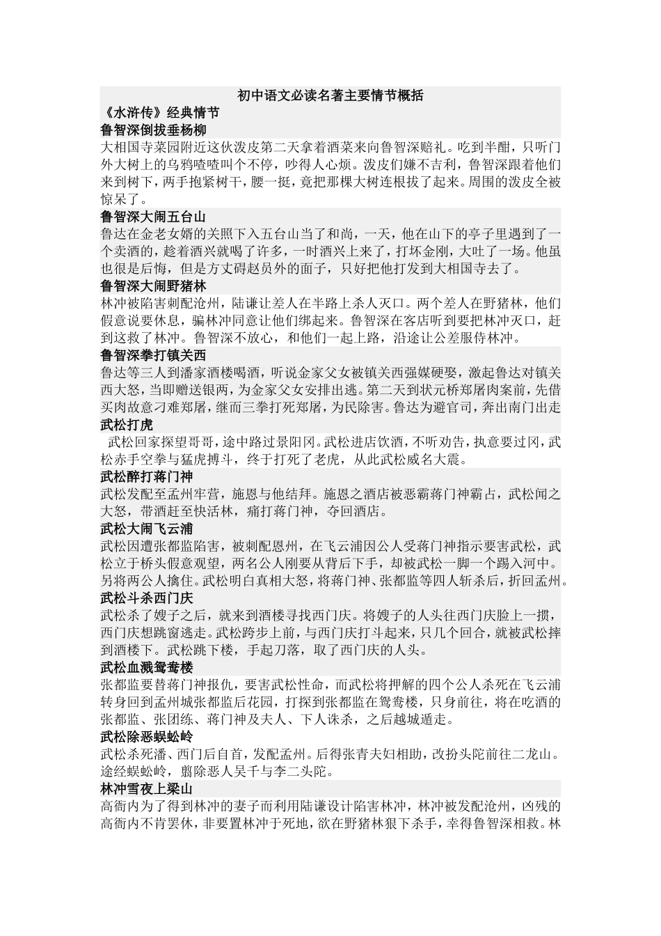 初中语文必读名著主要情节概括_第1页