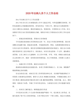 2020年出纳人员个人工作总结 