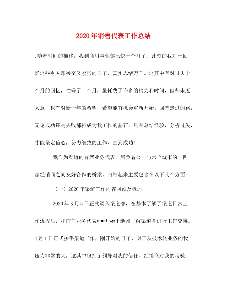 2020年销售代表工作总结 _第1页