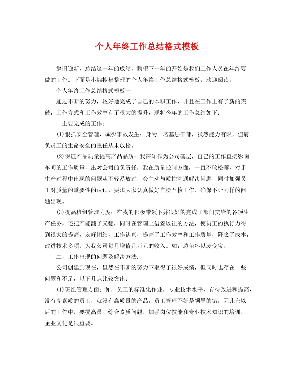 个人年终工作总结格式模板 _第1页