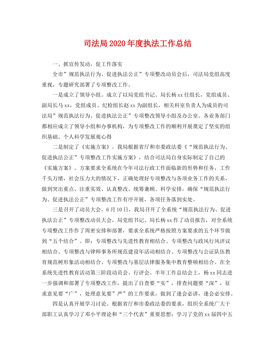 司法局2020年度执法工作总结 _第1页