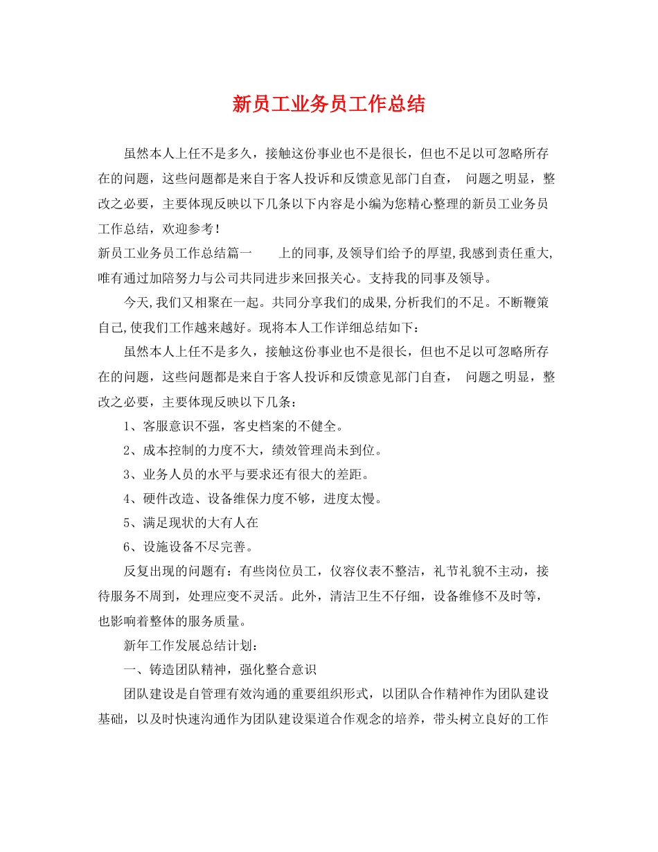 新员工业务员工作总结 _第1页