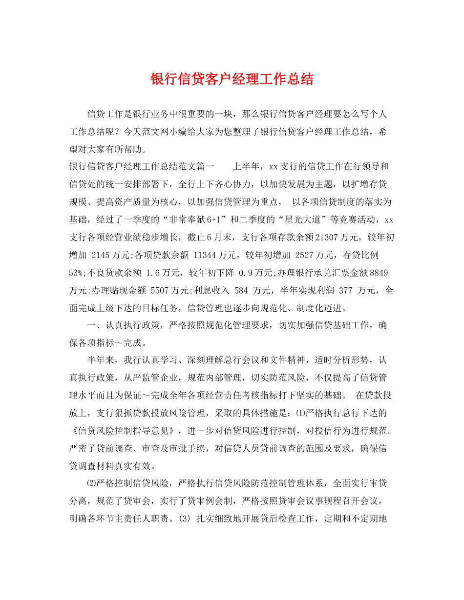 银行信贷客户经理工作总结 _第1页