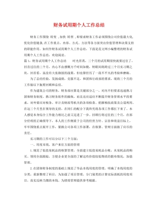 财务试用期个人工作总结 