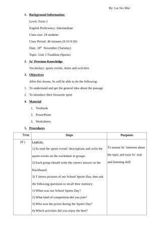 濠江中学Form1Triathlon(lessonplan)