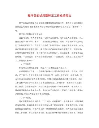 程序员的试用期转正工作总结范文 
