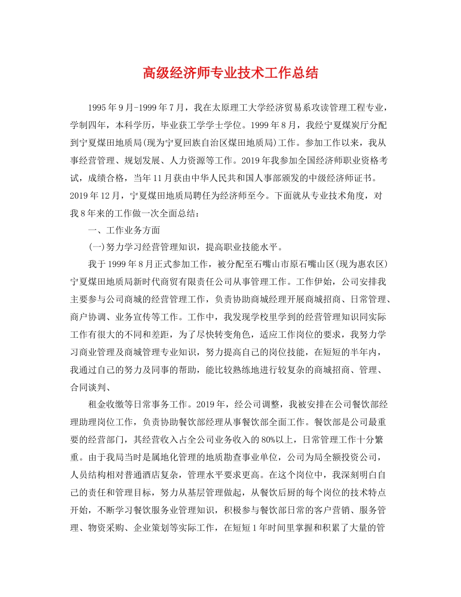 高级经济师专业技术工作总结 _第1页