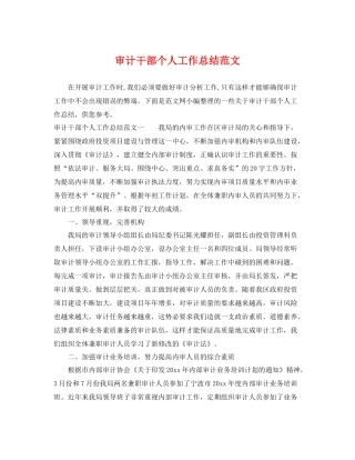 审计干部个人工作总结范文 