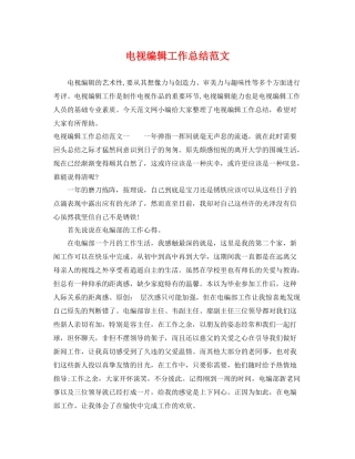 电视编辑工作总结范文 