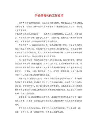 手机销售员的工作总结 