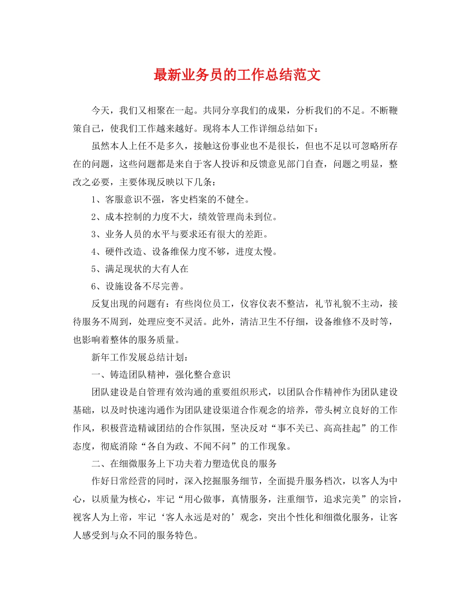 最新业务员的工作总结范文 _第1页