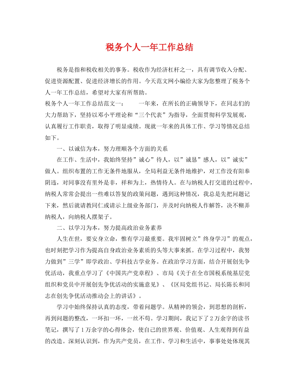 税务个人一年工作总结 _第1页