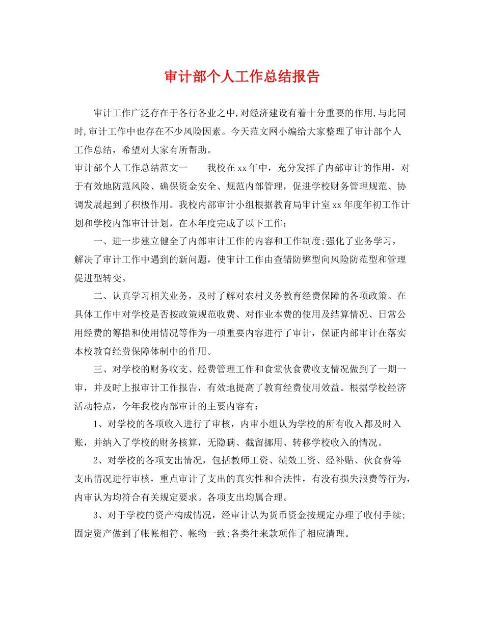 审计部个人工作总结报告 _第1页