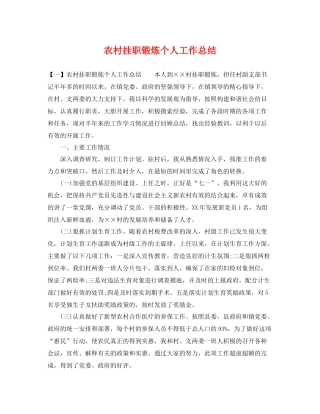 农村挂职锻炼个人工作总结 