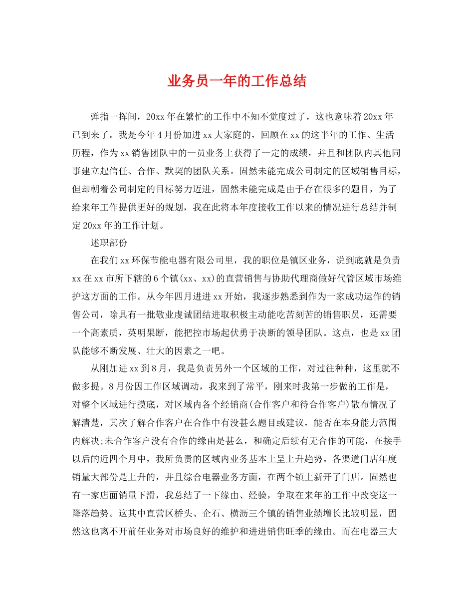 业务员一年的工作总结 _第1页