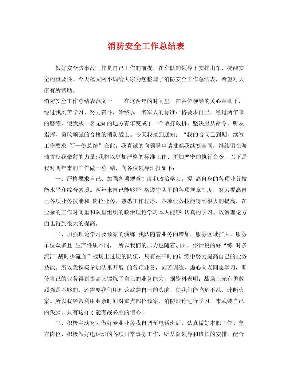 消防安全工作总结表 _第1页