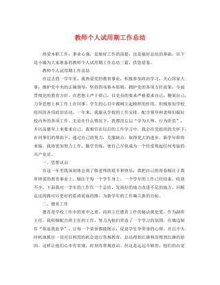 教师个人试用期工作总结 