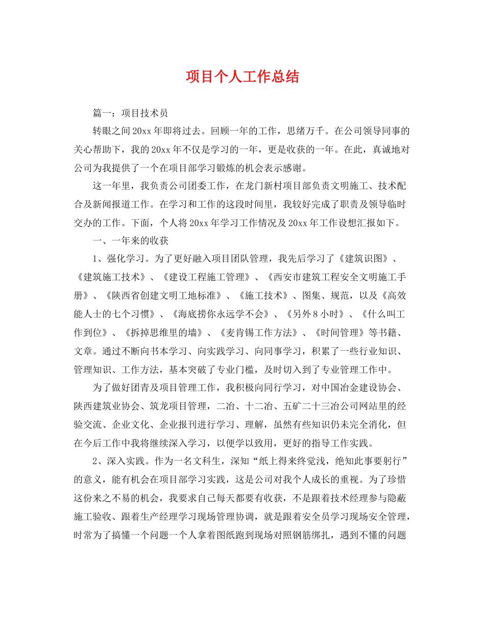 项目个人工作总结 _第1页