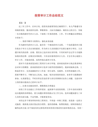 投资审计工作总结范文 