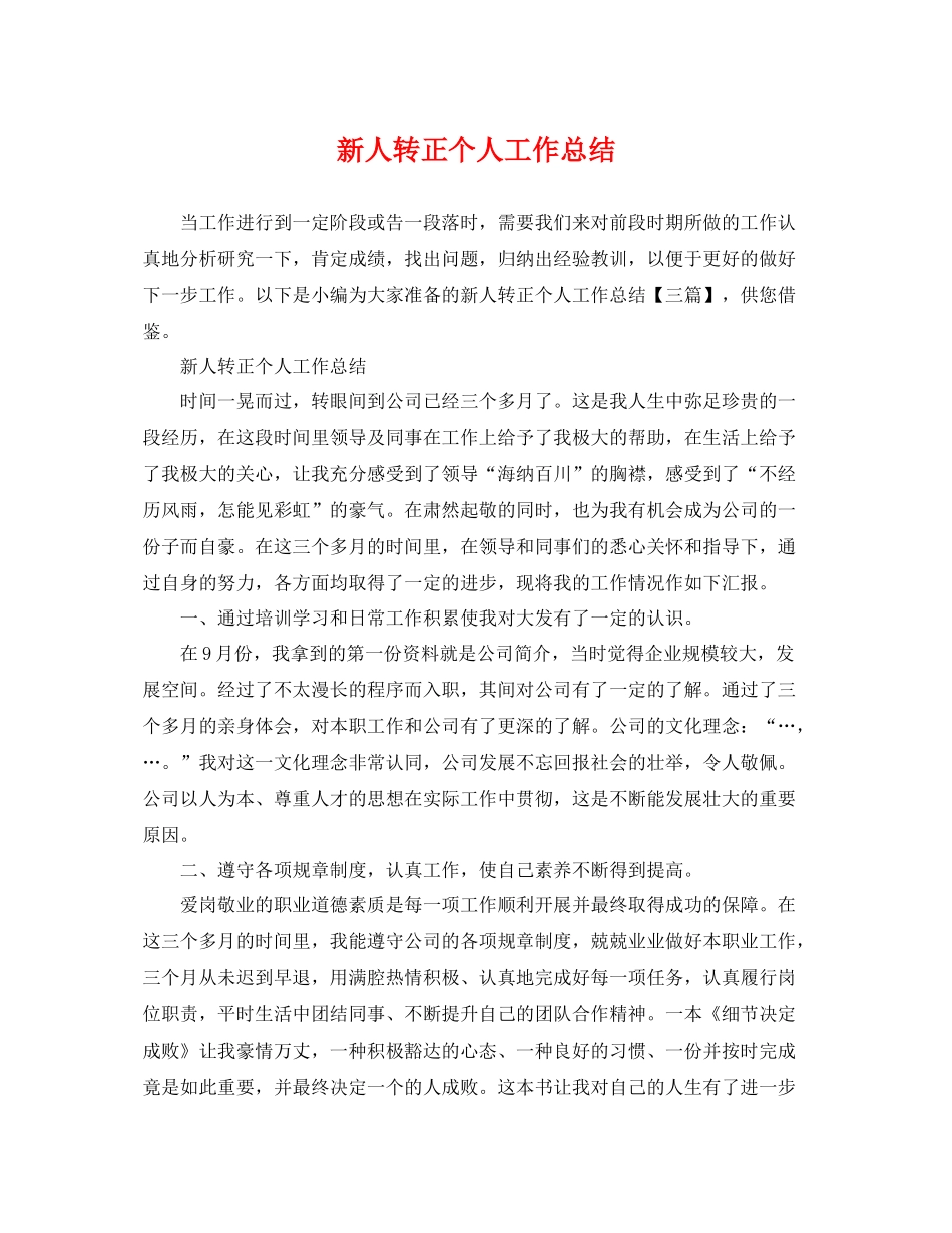 新人转正个人工作总结 _第1页