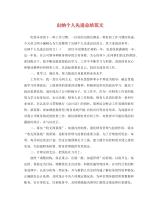 出纳个人先进总结范文 