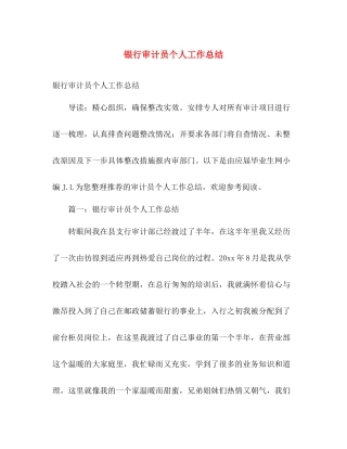 银行审计员个人工作总结 