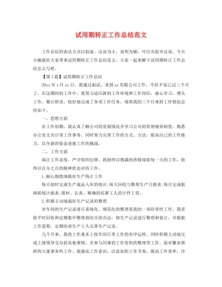 试用期转正工作总结范文 