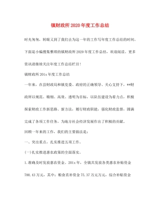 镇财政所2020年度工作总结 