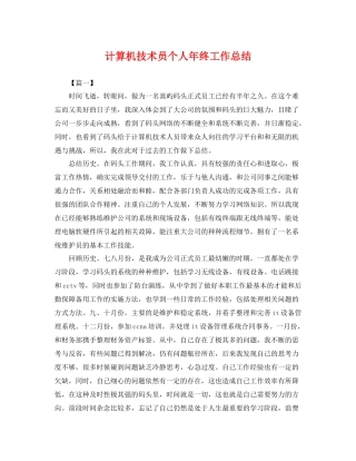 计算机技术员个人年终工作总结 