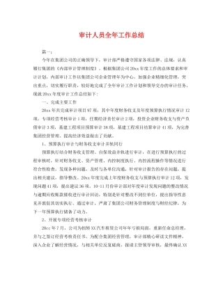 审计人员全年工作总结 