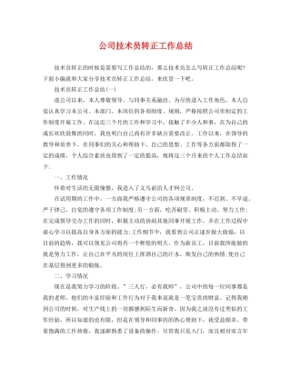 公司技术员转正工作总结 