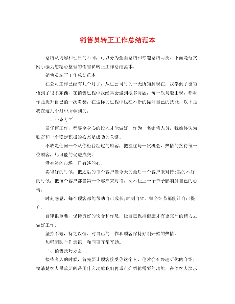 销售员转正工作总结范本 _第1页