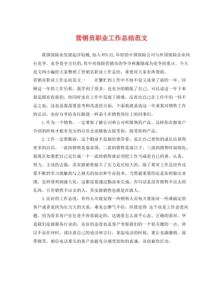 营销员职业工作总结范文 
