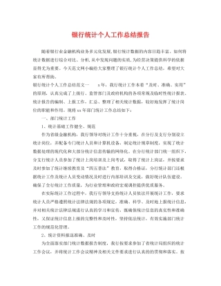 银行统计个人工作总结报告 
