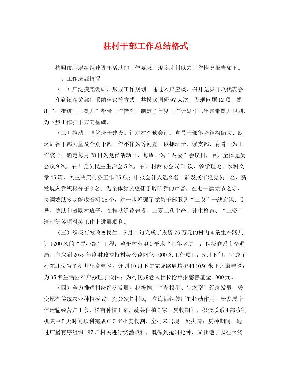 驻村干部工作总结格式 _第1页