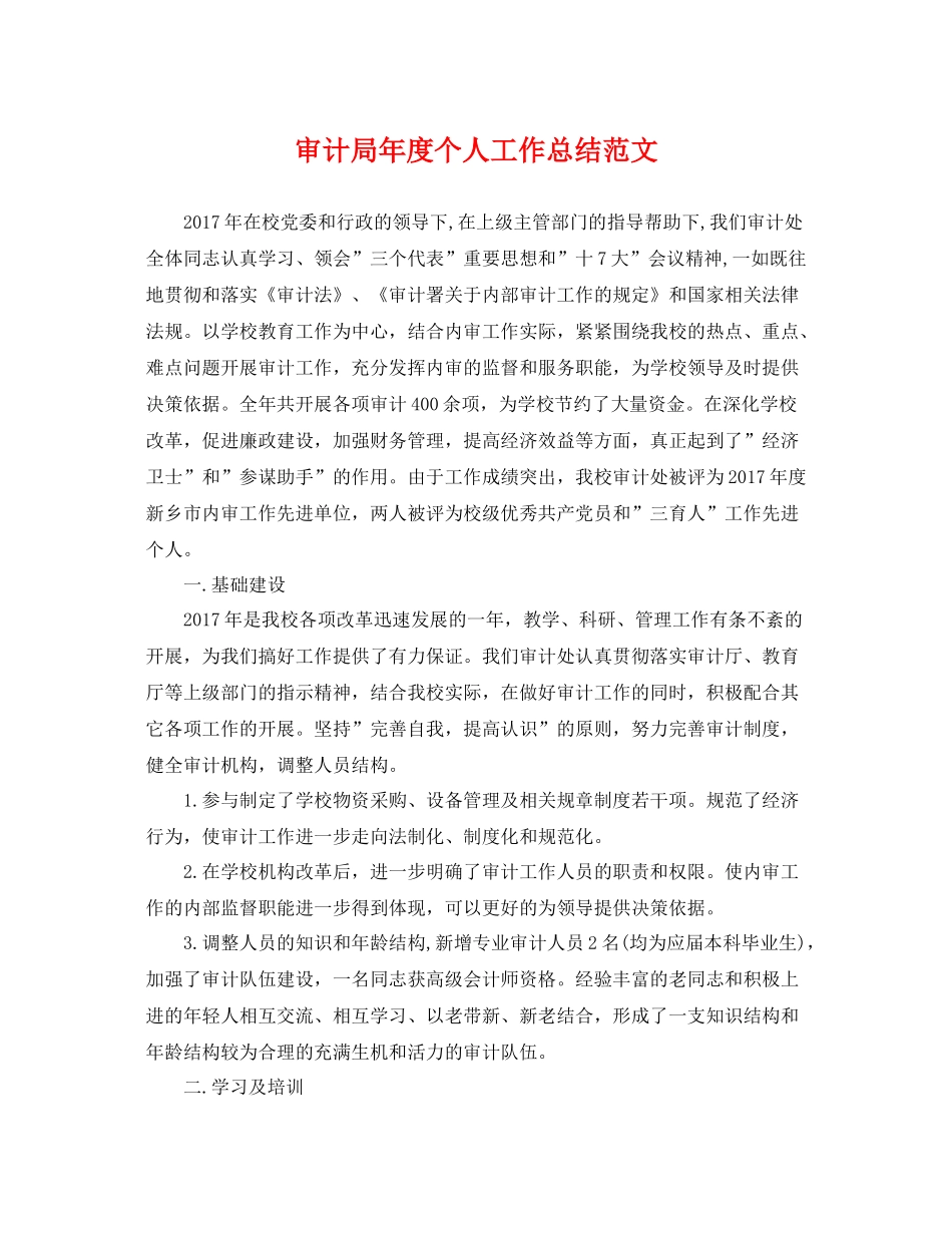 审计局年度个人工作总结范文 _第1页