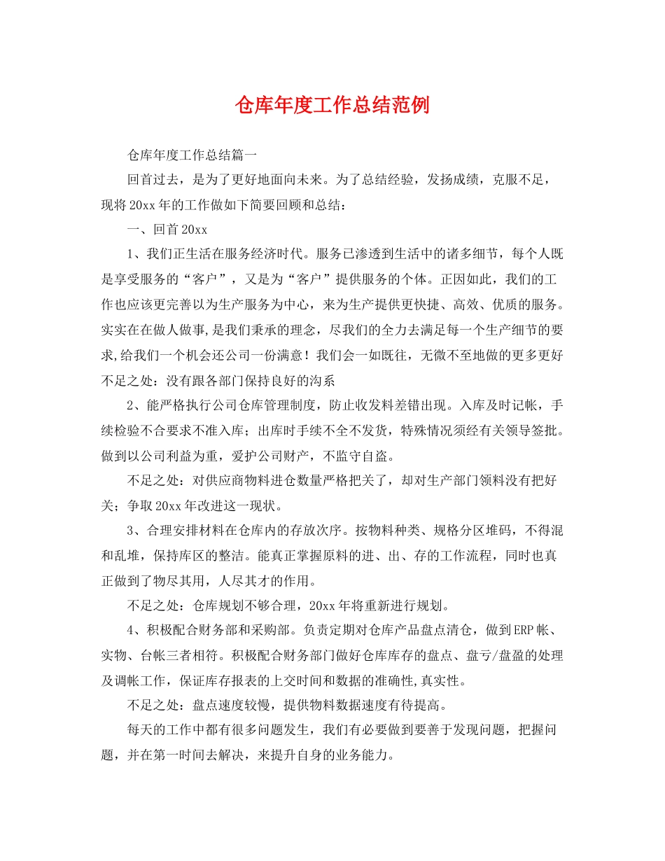 仓库年度工作总结范例 _第1页