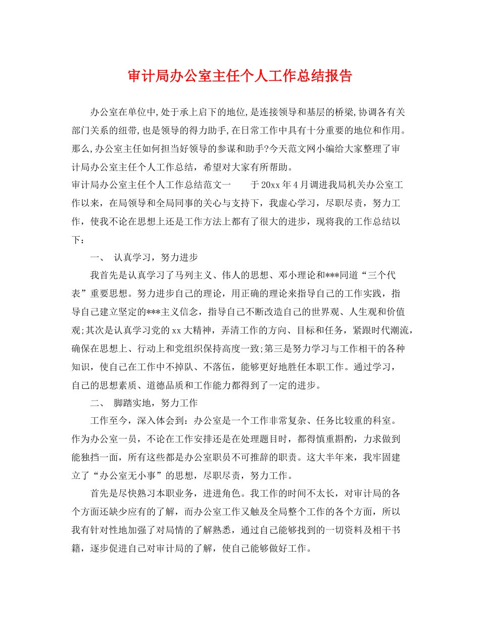 审计局办公室主任个人工作总结报告 _第1页