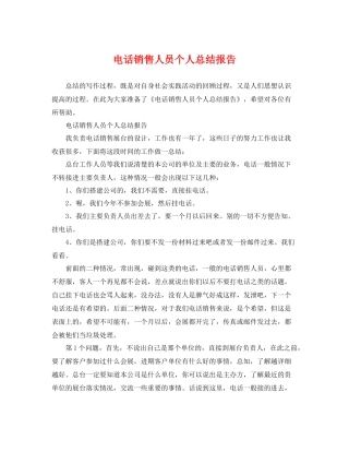 电话销售人员个人总结报告 