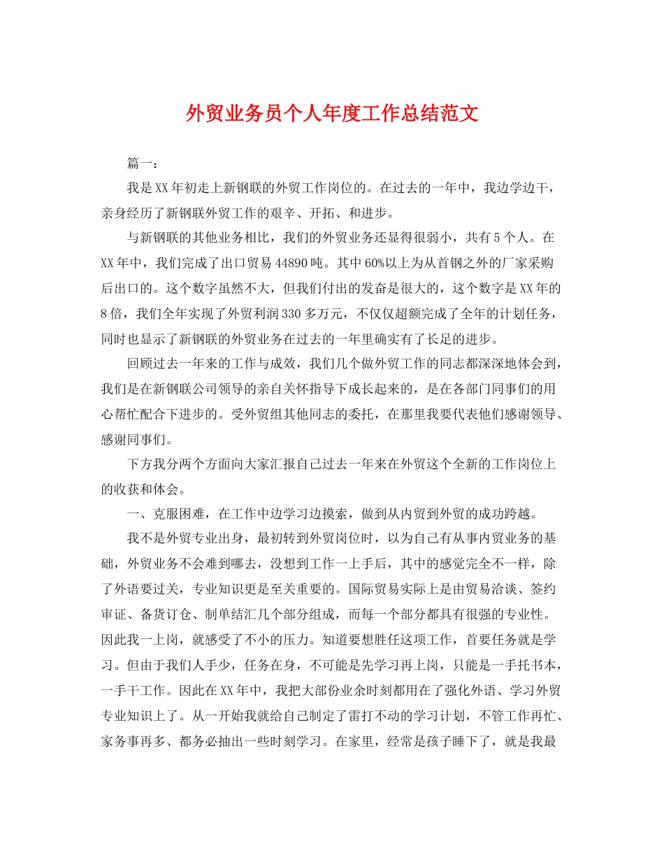 外贸业务员个人年度工作总结范文 _第1页