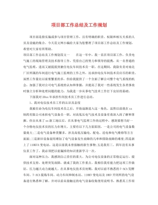 项目部工作总结及工作规划 