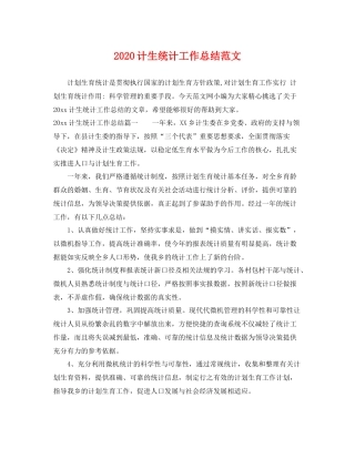 计生统计工作总结范文 